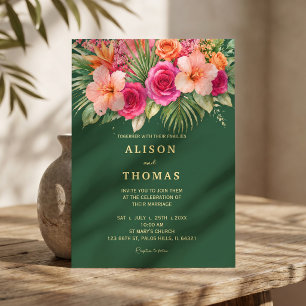 Invitation Fleurs tropicales colorées   Hibiscus et verdure