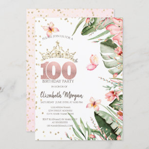 Invitation Fleurs tropicales Diamants Feuille 100e anniversai