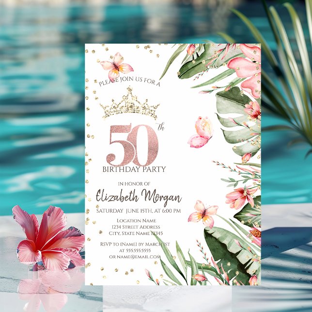 Invitation Fleurs tropicales Diamants Feuille 50e anniversair (Créateur téléchargé)