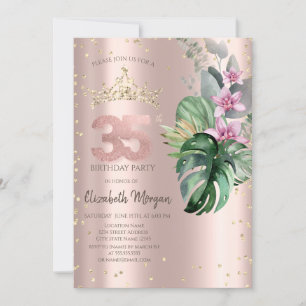 Invitation Fleurs Tropicales Diamants Or Rose 35e Anniversair