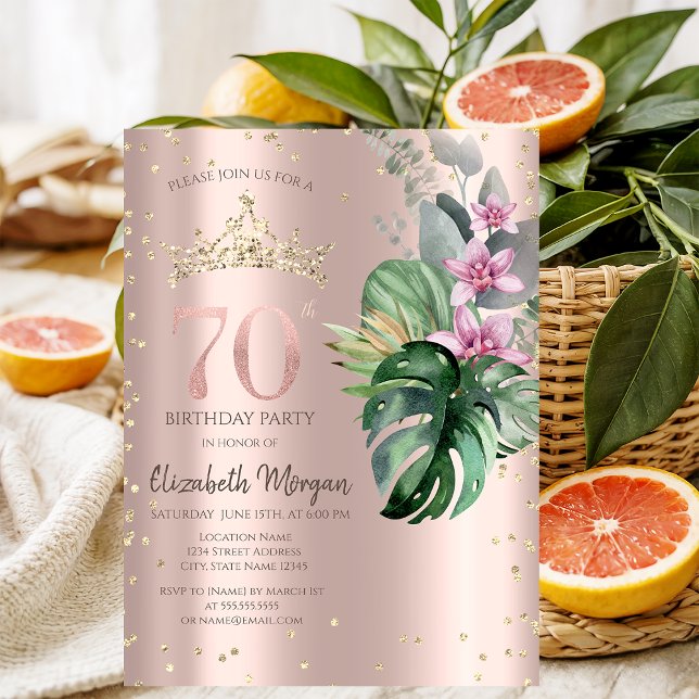 Invitation Fleurs Tropicales Diamants Or Rose 70e Anniversair (Créateur téléchargé)