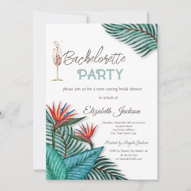 Invitation Fleurs tropicales enterrement de vie de jeune fill (Devant)