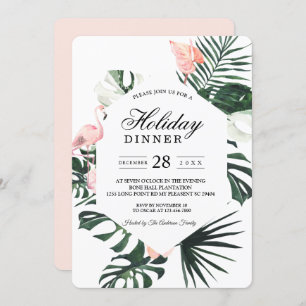 Invitation Fleurs tropicales et beauté Flamant rose rose