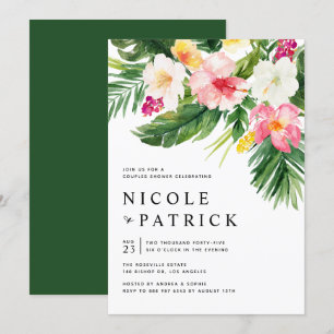 Invitation Fleurs tropicales et Couples vertes Douche
