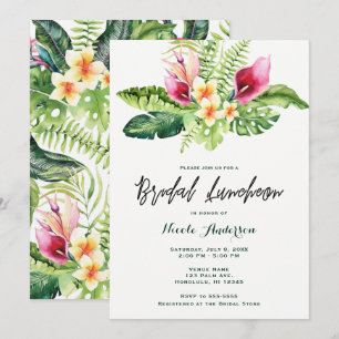 Invitation Fleurs tropicales et déjeuner Feuille floral