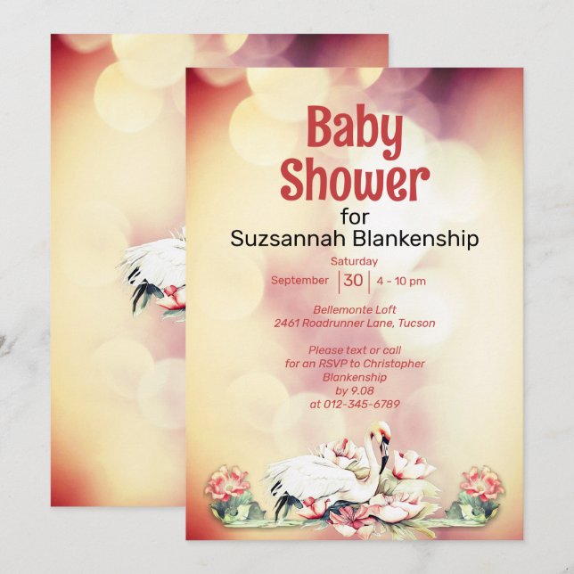 Invitation Fleurs tropicales et fêté de bébé personnalisé ave (Devant / Derrière)