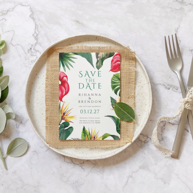 Invitation Fleurs tropicales et mariage des Feuilles Enregist (Créateur téléchargé)