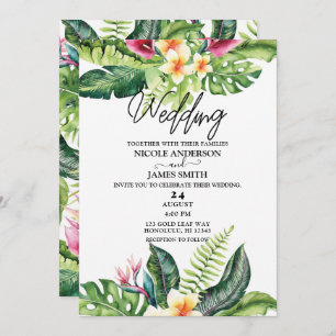 Invitation Fleurs tropicales et Mariage floral Feuille