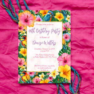 Invitation Fleurs tropicales et oiseaux couleurs vives annive