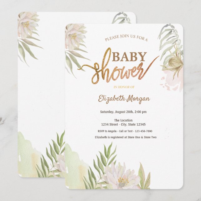 Invitation Fleurs Tropicales Exotiques Baby Shower (Devant / Derrière)