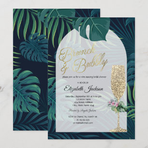 Invitation Fleurs Tropicales Feuilles de Palmier Verre de Cha