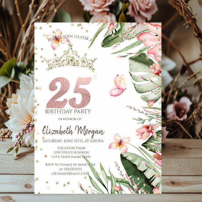 Invitation Fleurs Tropicales Feuilles Diamants 25e Anniversai (Créateur téléchargé)