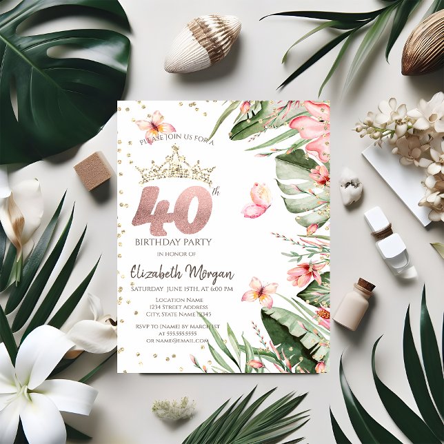 Invitation Fleurs Tropicales Feuilles Diamants 40e Anniversai (Créateur téléchargé)