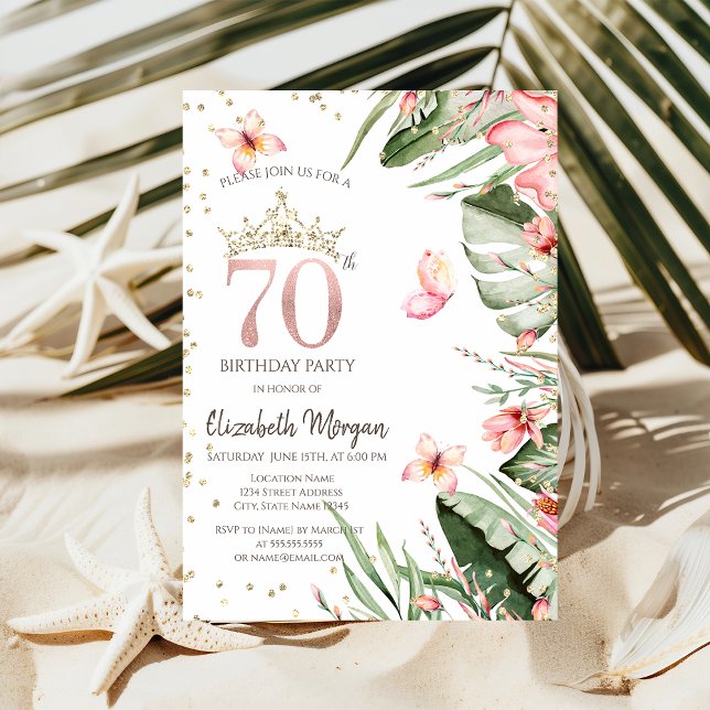 Invitation Fleurs Tropicales Feuilles Diamants 70e Anniversai (Créateur téléchargé)