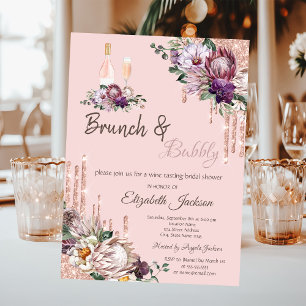 Invitation Fleurs tropicales Lèvres Brunch rose & Bubbly