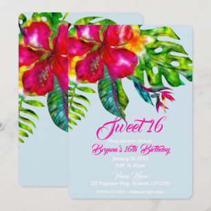 Invitation Fleurs tropicales lumineuses Hibiscus & Feuilles D