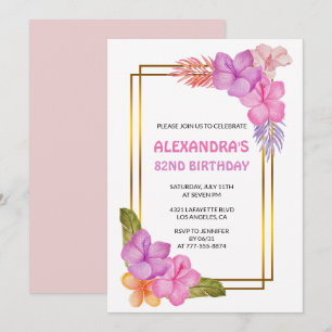 Invitation Fleurs tropicales Luxe rose 82e anniversaire