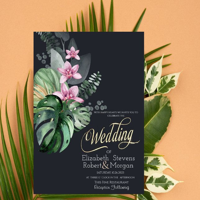 Invitation Fleurs tropicales Mariage sombre (Créateur téléchargé)