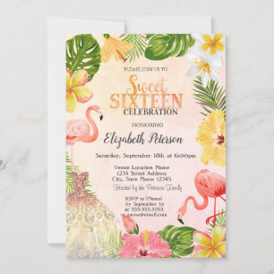 Invitation Fleurs tropicales Palm Flamants roses Robe Douce 1
