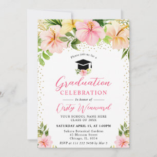 Invitation Fleurs tropicales rose en aquarelle pour la remise