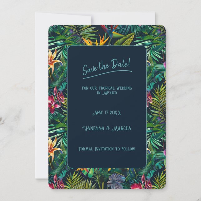 Invitation Fleurs Tropicales Sauvegarder la Date  (Devant)