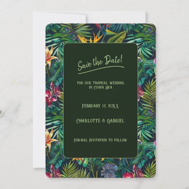 Invitation Fleurs Tropicales Sauvegarder la Date  (Devant)