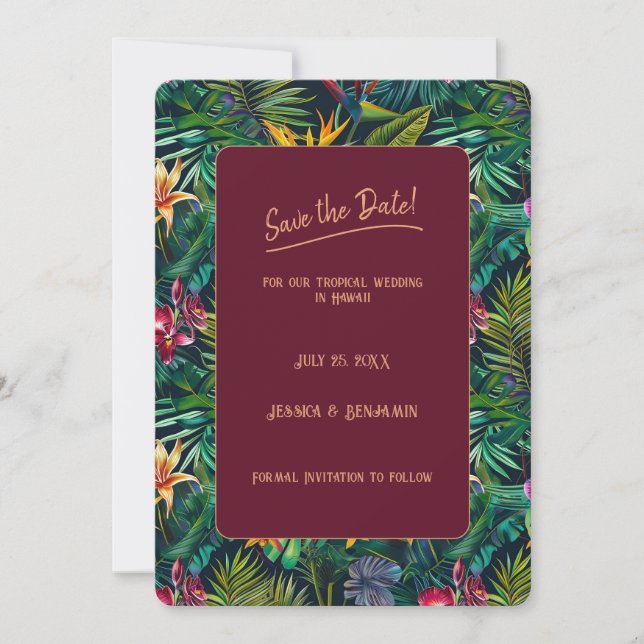 Invitation Fleurs Tropicales Sauvegarder la Date  (Devant)