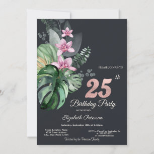 Invitation Fleurs tropicales Sombre 25e anniversaire