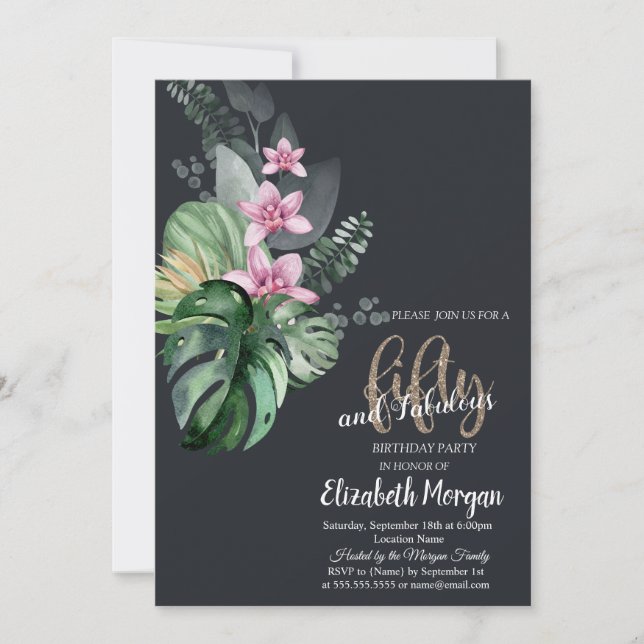 Invitation Fleurs tropicales Sombre 50e anniversaire (Devant)