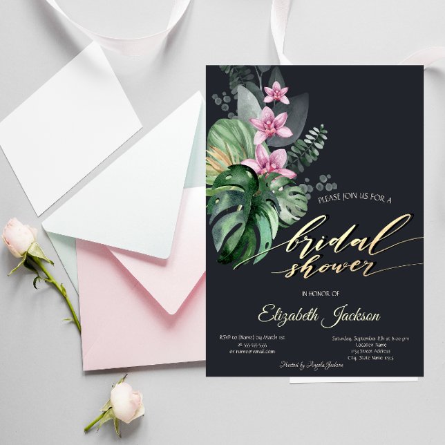 Invitation Fleurs Tropicales Sombre Fête de Mariage (Créateur téléchargé)