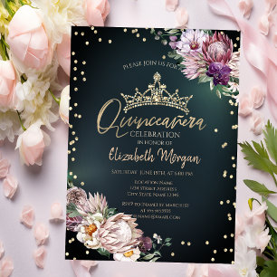 Invitation Fleurs tropicales Tiara Diamonds Vert Quinceañera