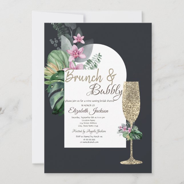 Invitation Fleurs Tropicales Verre Champagne Foncé (Devant)