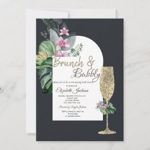 Invitation Fleurs tropicales Verre de Champagne foncé