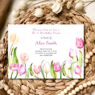 Invitation Fleurs tulipes jardin aquarelle anniversaire