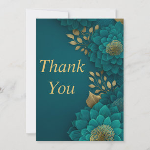 Invitation Fleurs turquoises or Feuilles foncé Turquoise Cart