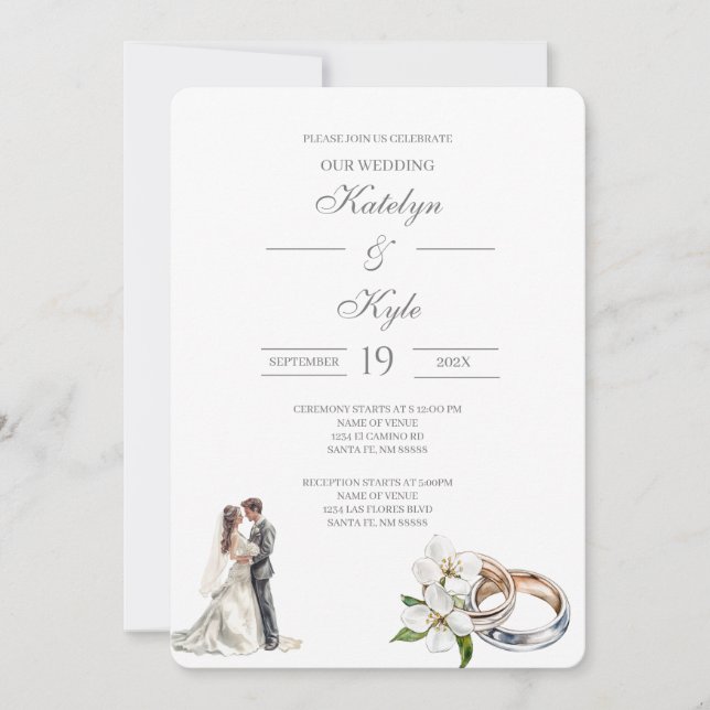 Invitation Fleurs verdure avec alliance Mariage espagnol (Devant)