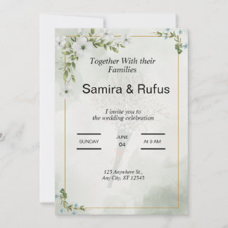 Invitation fleurs vertes et blanches élégantes mariage floral