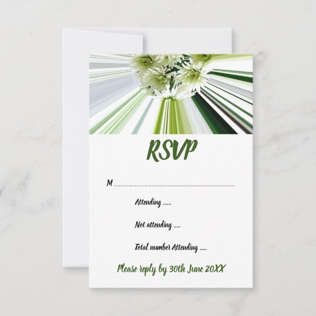 Invitation Fleurs vertes et blanches rayées RSVP (Devant)