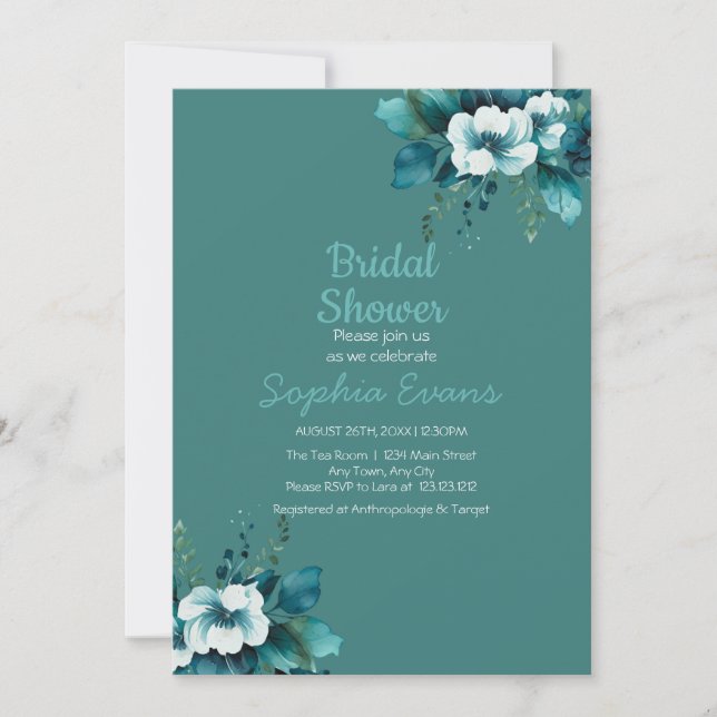 Invitation Fleurs Vertes et Feuilles Vertes Baby Shower Maria (Devant)