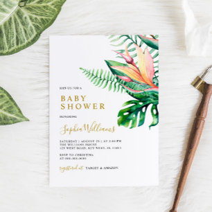 Invitation Fleurs vertes tropicales Baby shower moderne