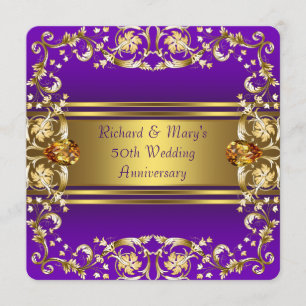 Invitation Fleurs Victoriennes Violettes et Or 50e Anniversai
