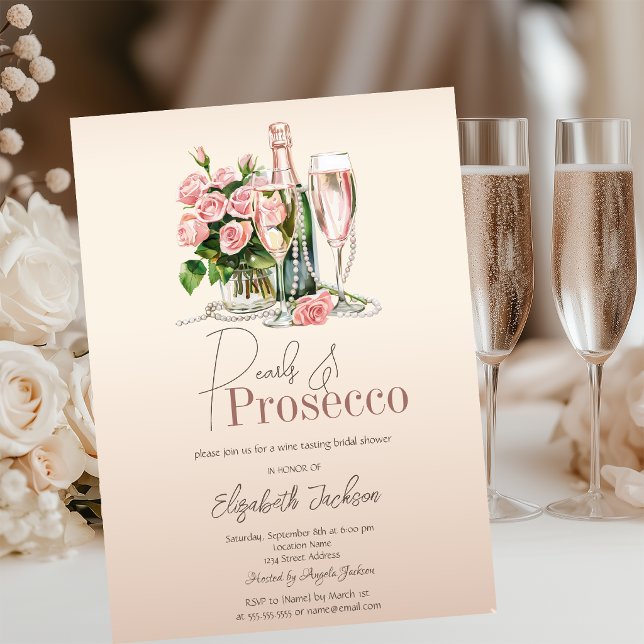 Invitation Fleurs Vin Perles Prosecco Beige Enterrement de Vi (Créateur téléchargé)