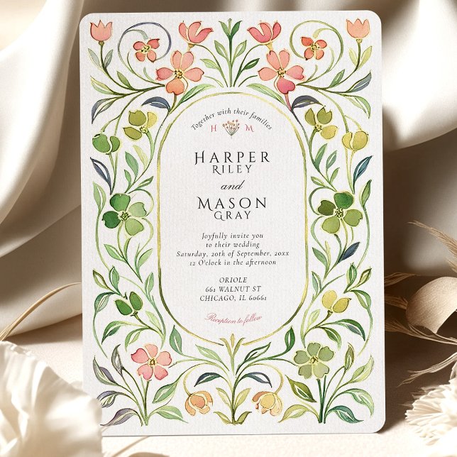 Invitation Fleurs Vintage Aquarelle Mariage (Créateur téléchargé)