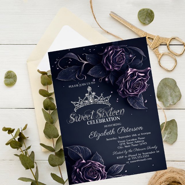 Invitation Fleurs Vintage Damassé Dark Gothic Sweet 16 (Créateur téléchargé)