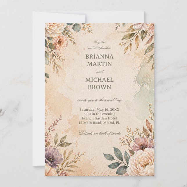 Invitation Fleurs Vintage Douces (Devant)