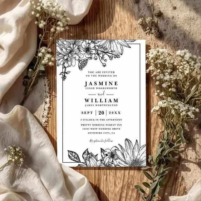 Invitation Fleurs Vintage Élégance Rustique Code QR Mariage (Créateur téléchargé)