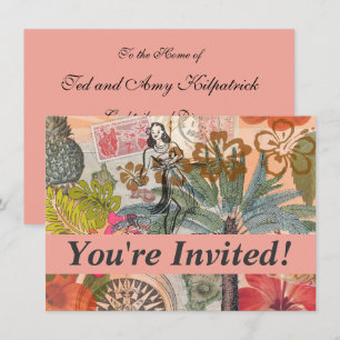 Invitation Fleurs Vintage Hula Coloré Hawaïen Tropical
