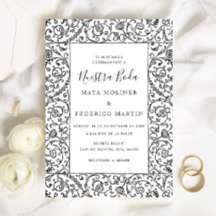 Invitation Fleurs Vintage Noir & Blanc Nuestra Boda Mariage