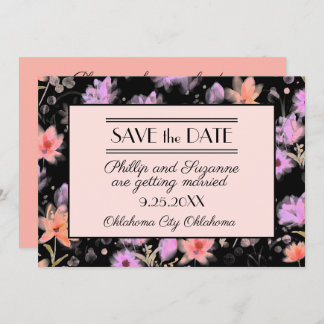 Invitation Fleurs Vintage Noir et Blush Save the Date 