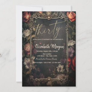 Invitation Fleurs Vintage Roses Gothique 30e Anniversaire 